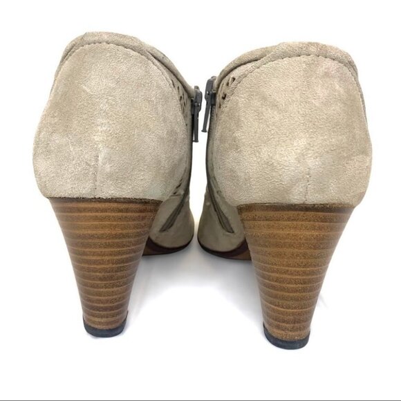 APOSTROPHE ANKLE SUEDE  LEATHER SIDE ZIPPER PERFORATED HEELED BOOTS - Picture 3 of 16